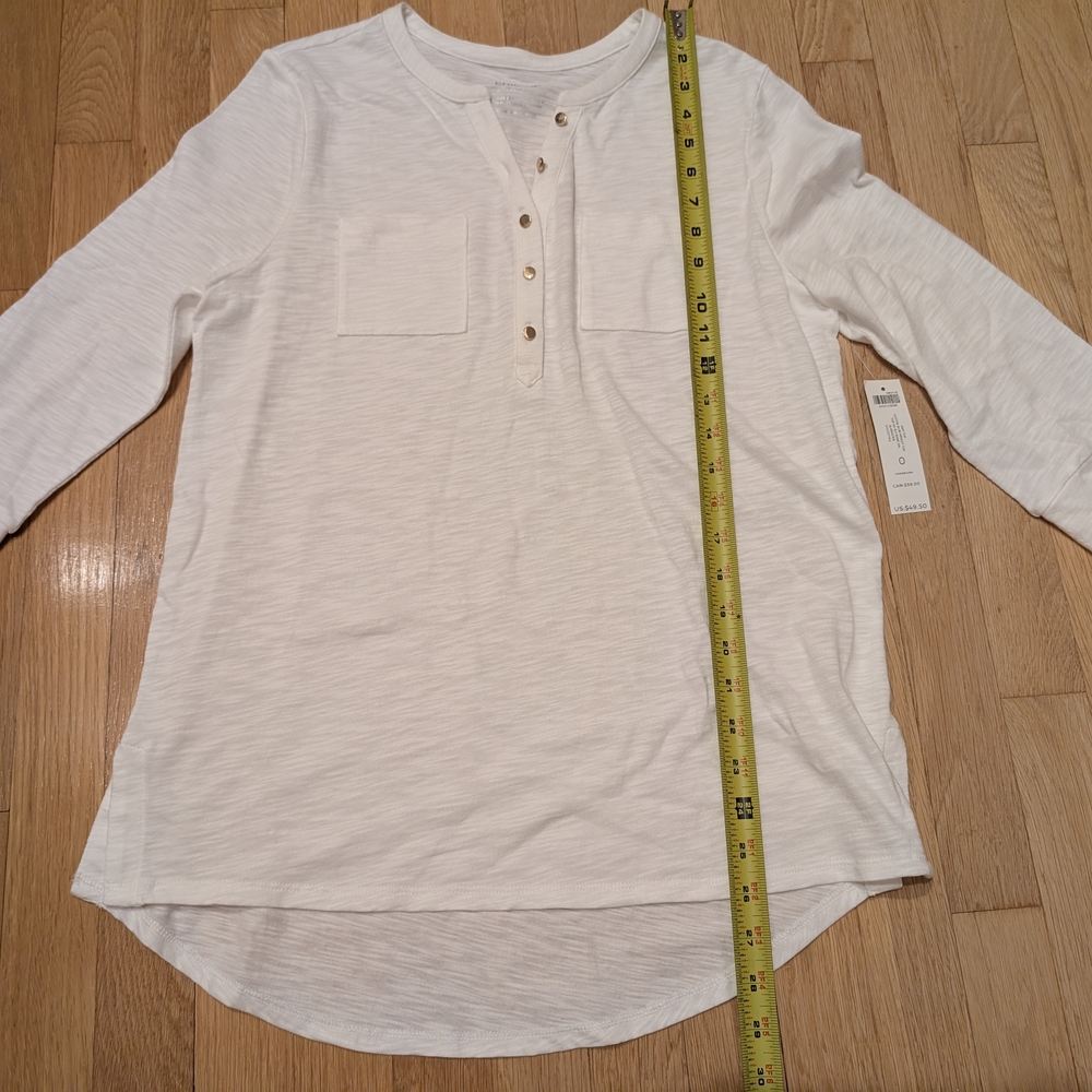 Chico's White Long Sleeve Henley Shirt Size Small